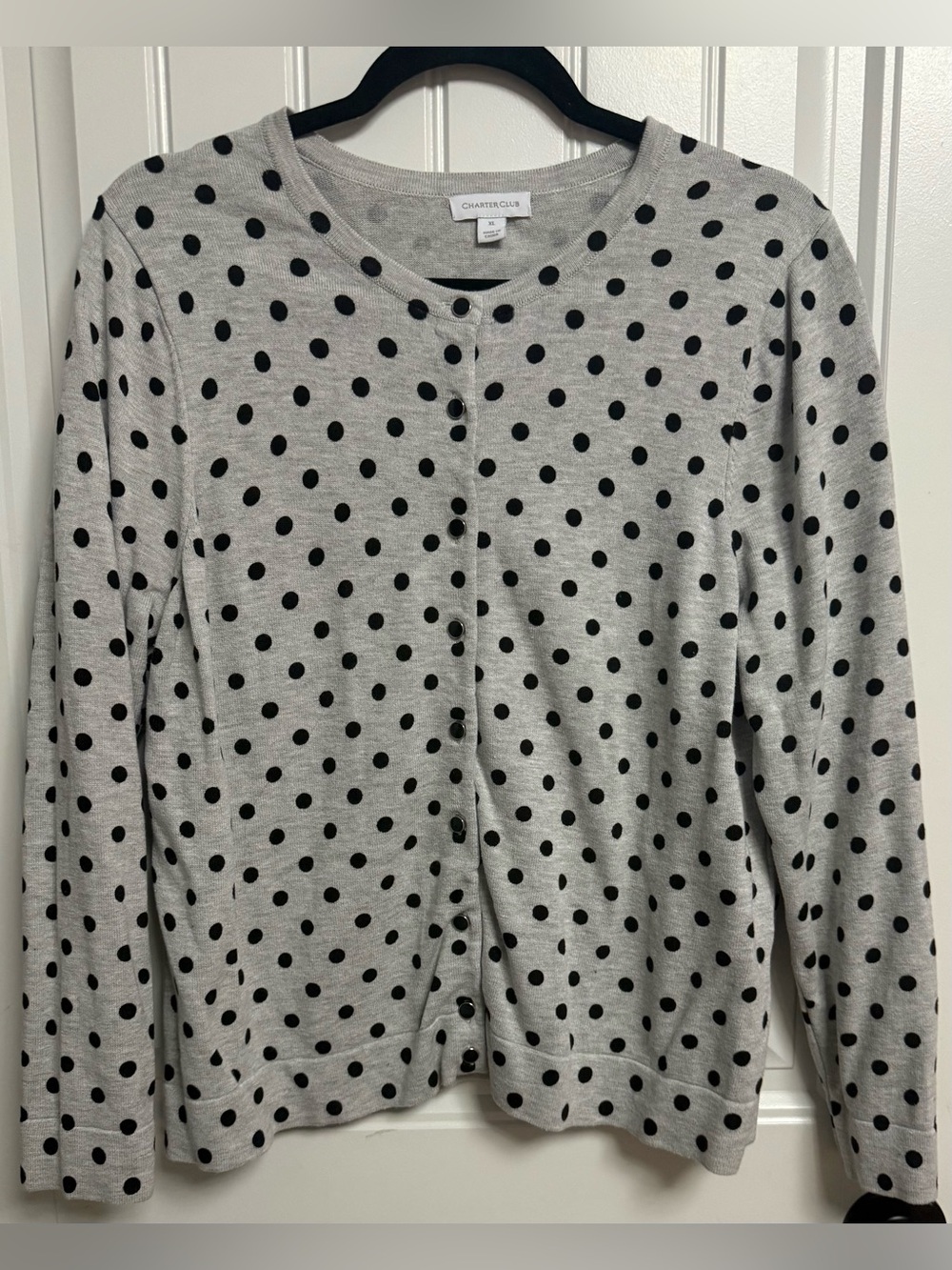 Charter Club Gray and Black Polka Dot Cardigan